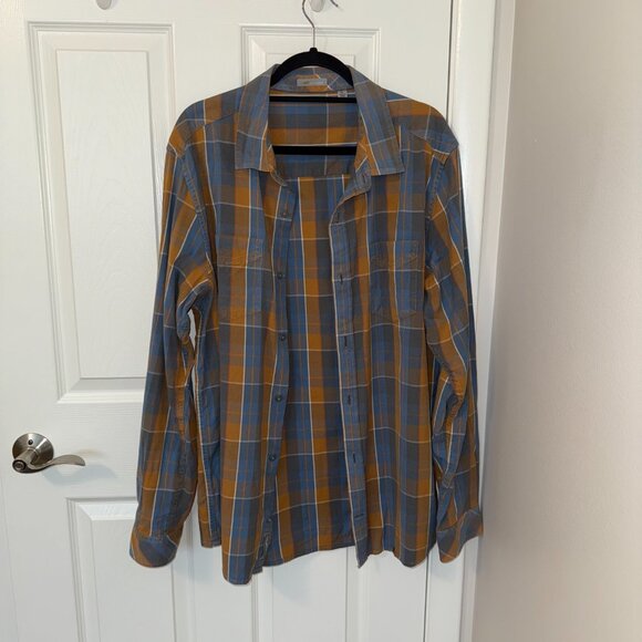 Horny Toad Men's Plaid Mojo Button-Down Long-Sleeve Size XL Orange Blue Tan - Picture 3 of 10